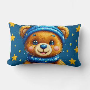Cute Teddy Bear Astronaut With Stars Nursery Lumbar Cushion