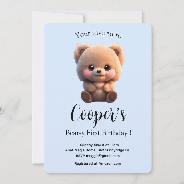 Cute teddy bear baby boy 1st birthday  (Front)