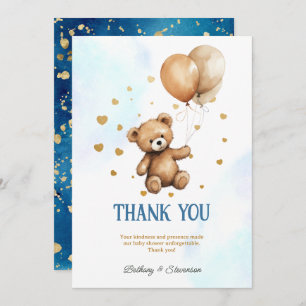 Cute Teddy Bear Baby Boy Shower Thank You Card