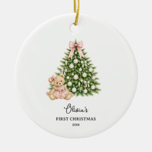 Cute Teddy Bear Baby Girl Christmas Ceramic Ornament
