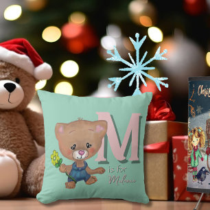 Cute Teddy Bear Baby Pink Teal  Cushion