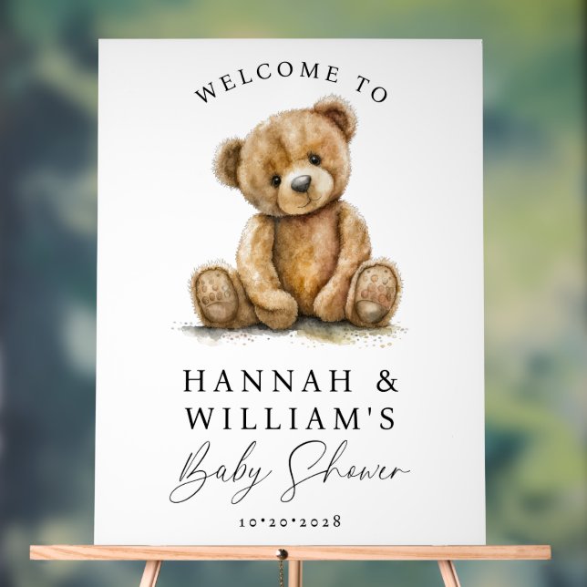 Cute Teddy Bear Baby Shower Acrylic Welcome Sign (Neutral)