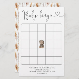 Cute Teddy Bear Baby Shower  Bingo Game