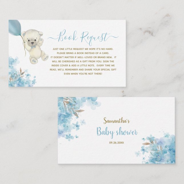 Cute Teddy Bear Baby Shower Book Request Enclosure Card (Front/Back)