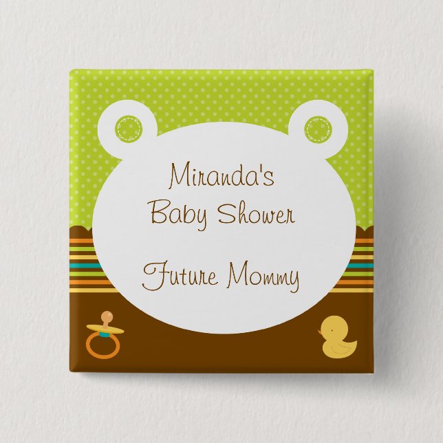 Cute Teddy Bear Baby Shower Button (Front)