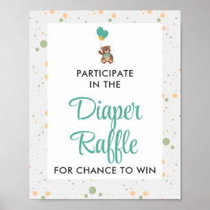 Cute Teddy Bear Baby Shower Diaper Raffle Game Poster