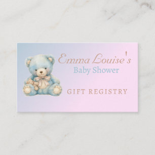 Cute Teddy Bear Baby Shower Gift Registry Enclosure Card