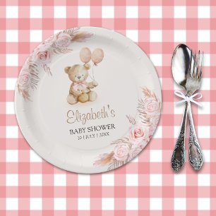 Cute Teddy Bear Baby Shower Girl Paper Plate