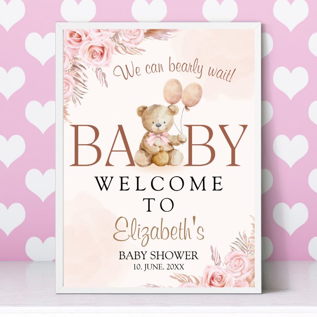 Cute Teddy Bear Baby Shower Girl Poster (Creator Uploaded)