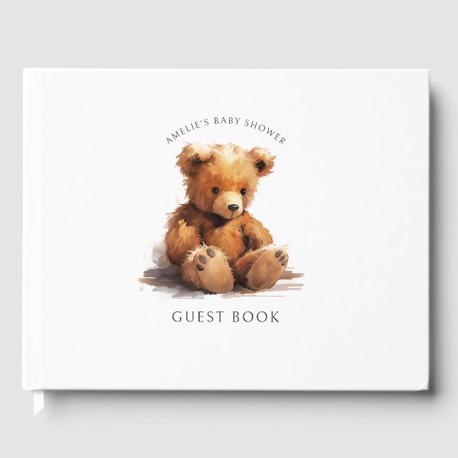 Cute Teddy Bear Baby Shower Guest Book (Front)