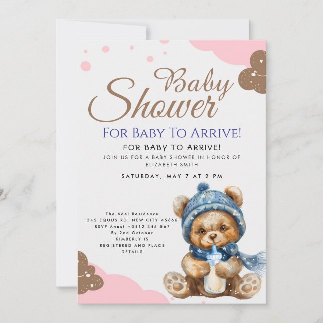 Cute Teddy Bear Baby Shower Invitation (Front)