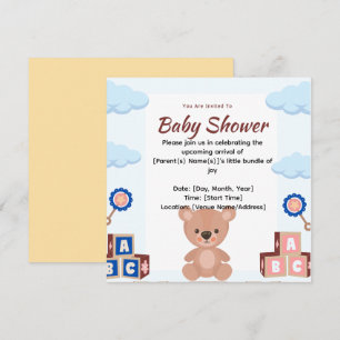 Cute Teddy Bear Baby Shower Invitation