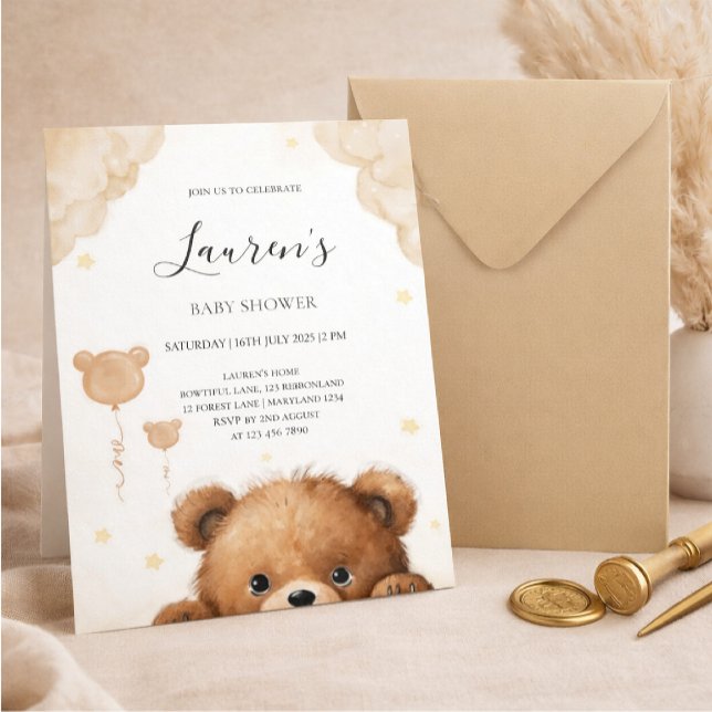 Cute Teddy Bear Baby Shower Invitation (Creator Uploaded)