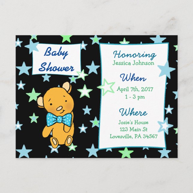 Cute Teddy Bear Baby Shower Invitation (Front)