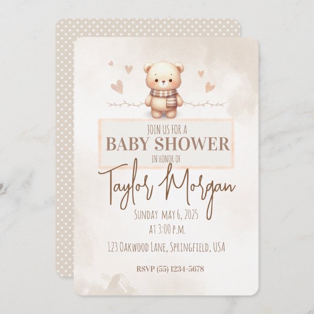 Cute Teddy Bear Baby Shower  Invitation (Front/Back)