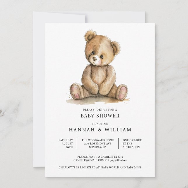 Cute Teddy Bear Baby Shower Invitation (Front)