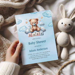 Cute Teddy Bear Baby Shower Invitation – Baby Boy 