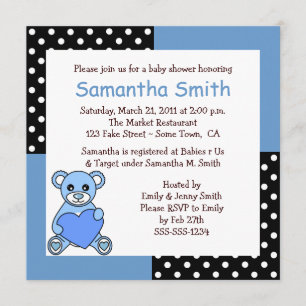 Cute Teddy Bear Baby Shower Invitation Blue Black