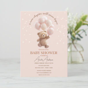 Cute Teddy Bear Baby Shower Invitation with Pink B