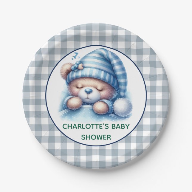 Cute Teddy Bear Baby Shower Paper Plate (Front)