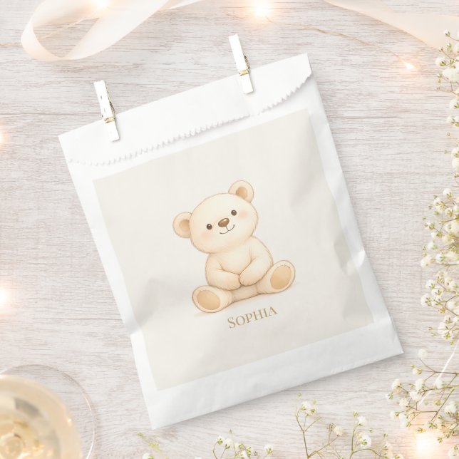Cute Teddy Bear Baby Shower Personalized Favour Bag (Clipped)