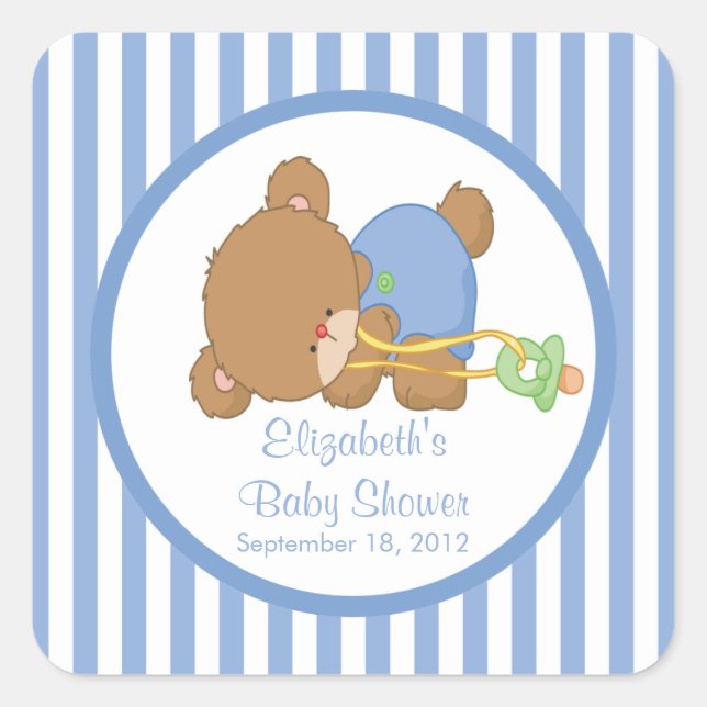 Cute Teddy Bear Baby Shower Square Sticker! Square Sticker (Front)