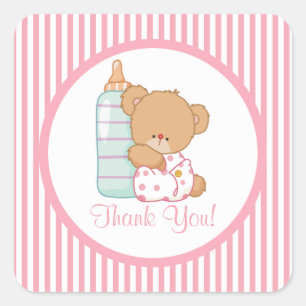 Cute Teddy Bear Baby Shower Square Sticker! Sticker
