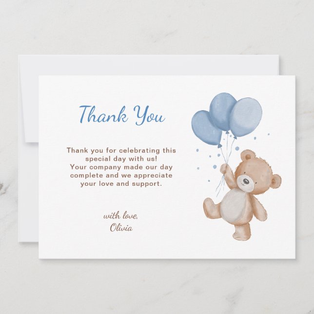 Cute Teddy Bear Baby Shower Thank You Card (Front)