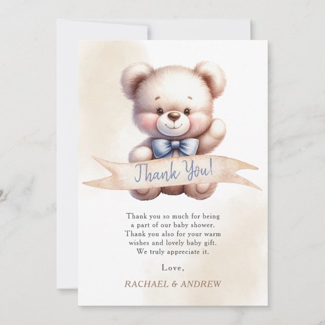 Cute Teddy Bear Baby Shower Thank You Card (Front)