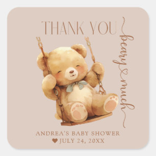 Cute Teddy Bear Baby Shower Thank You Square Sticker