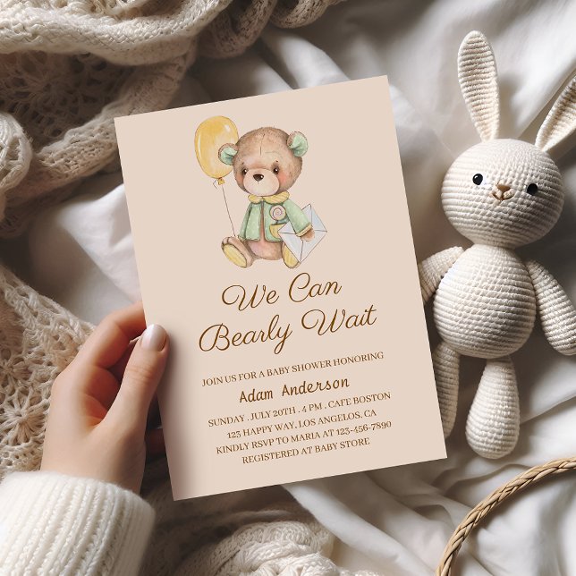 Cute Teddy Bear Baby Shower – We Can Bearly Wait  Invitation (Creator Uploaded)
