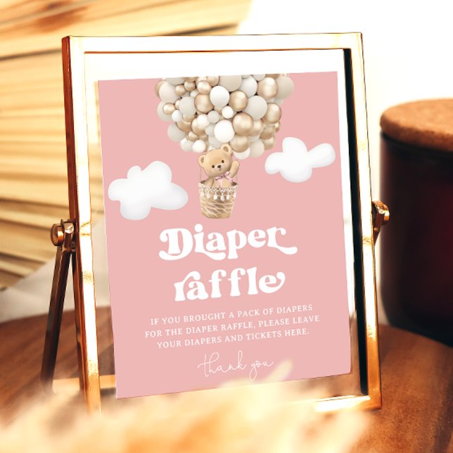 Cute Teddy Bear Balloon Baby Girl Diaper Raffle Poster (Creator Uploaded)