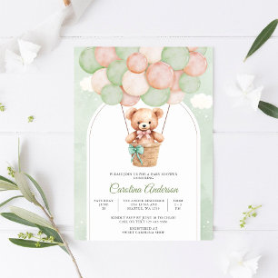 Cute Teddy Bear Balloon Baby Shower Invitation