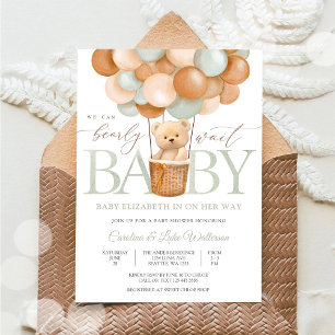 Cute Teddy Bear Balloon Baby Shower Invitation