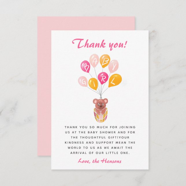 Cute Teddy Bear Balloon Baby Shower Thank you (Front/Back)