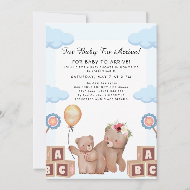 Cute Teddy Bear Balloon Theme Invitation (Front)