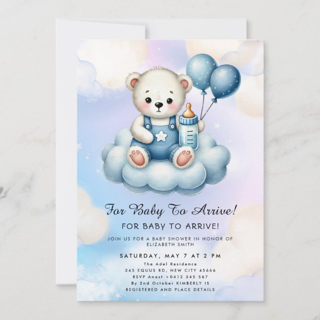 Cute Teddy Bear Balloon Theme Invitation (Front)