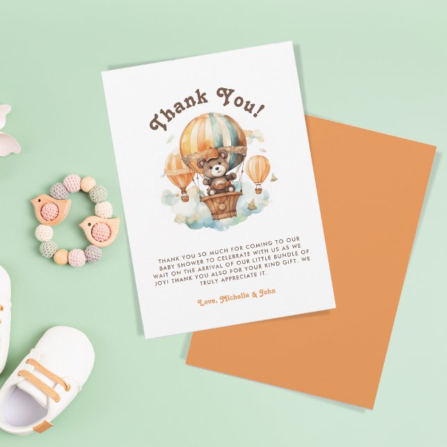 Cute Teddy Bear Balloons Baby Shower Thank You Invitation (Creator Uploaded)