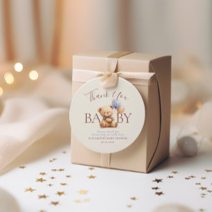 Cute Teddy Bear Balloons Boho Blue Rose Floral Favour Tags