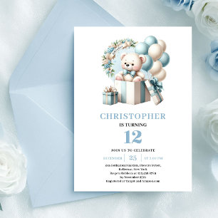 Cute teddy bear balloons boy birthday invitation