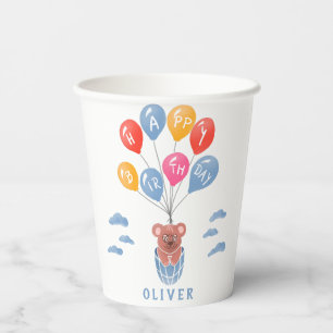 Cute Teddy Bear Balloons Boy Birthday Party Paper Cups