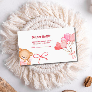Cute Teddy Bear & Balloons Diaper Raffle Card