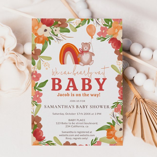 Cute teddy bear bearly wait rainbow baby shower invitation (Cute teddy bear bearly wait rainbow baby shower invitation)