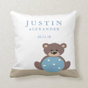 Cute Teddy Bear Birth Announcement Pillow