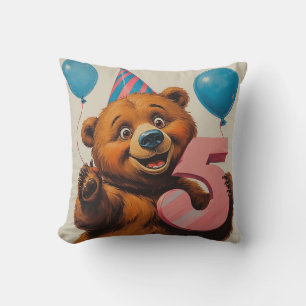 Cute Teddy Bear Birthday Celebration Cushion