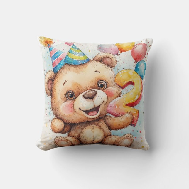 Cute Teddy Bear Birthday Celebration Cushion (Front)