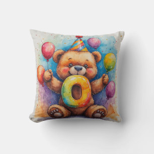 Cute Teddy Bear Birthday Celebration Cushion