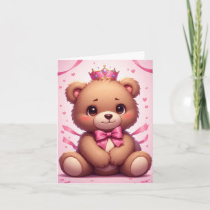 Cute Teddy Bear Birthday Celebration Heart Theme  Card