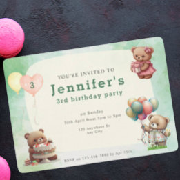 Cute Teddy Bear Birthday Party Invitation