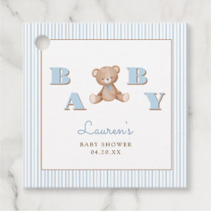 Cute Teddy Bear Blue Baby Boy Shower Favour Tags